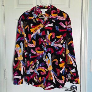Vintage Susan Graver Button Up Top Size L Oversized Artsy Boho Colorful Whimsy